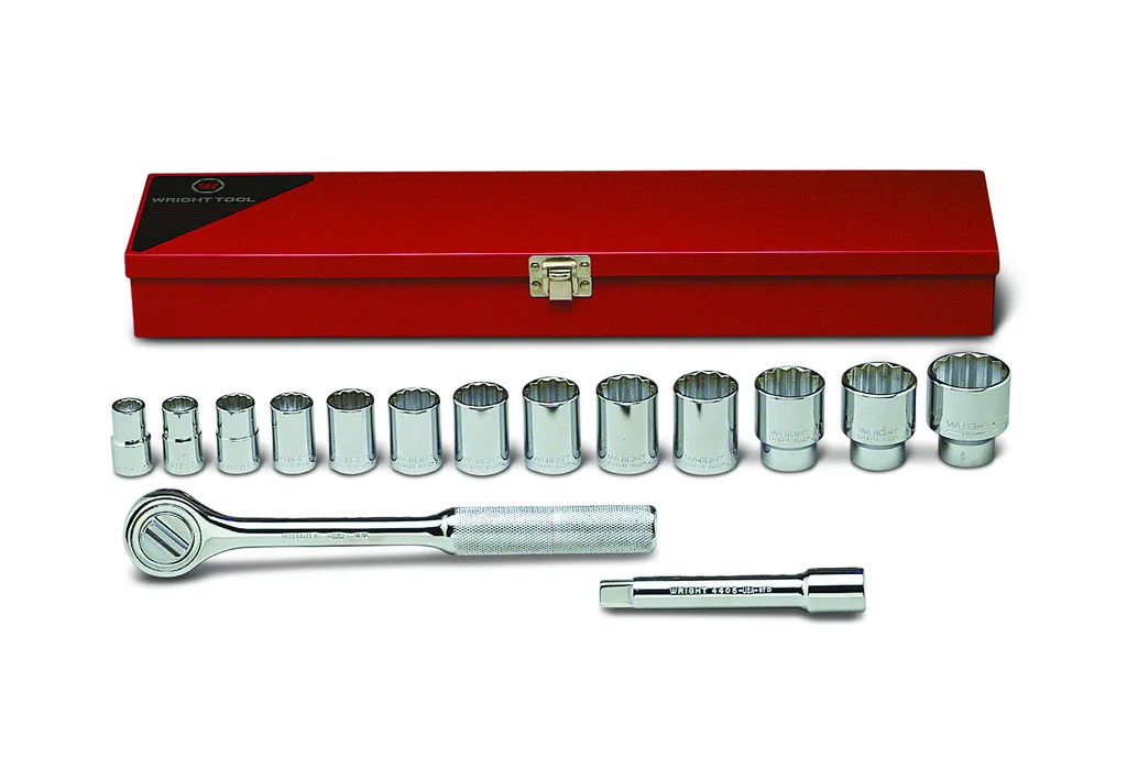 1/2″ Drive 15 Piece Metal Boxed Set – 12 Point Standard Sockets, 7/16″ – 1-1/4″, Ratchet, 5″ Extension