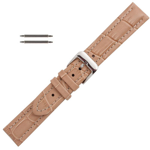Beige Leather Watch Band 24mm Alligator Grain Padded Stitched 7 7/16 Inch Length
