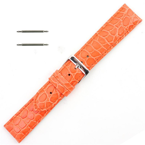 Orange Leather Watch Strap 18mm Padded Stitched Croco Grain 7 7/16 Inch Length