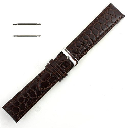 Brown Leather Watch Strap 24mm Padded Stitched Croco Grain 7 7/16 Inch Length