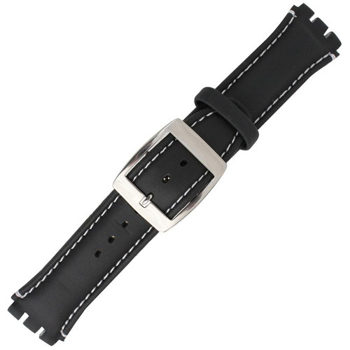 Generic Chronograph Swatch 22mm Watch Band Black Stitched fits 19mm Notched Case 7 1/2 Inch Length