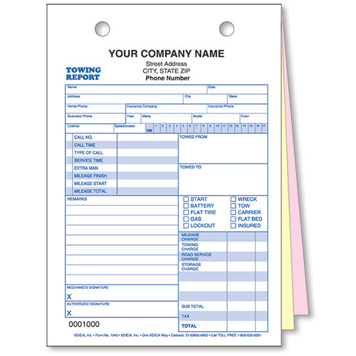 3-Part Towing Register Report - Pack 250