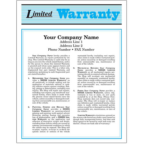 Auto Repair Warranty Forms - Blue