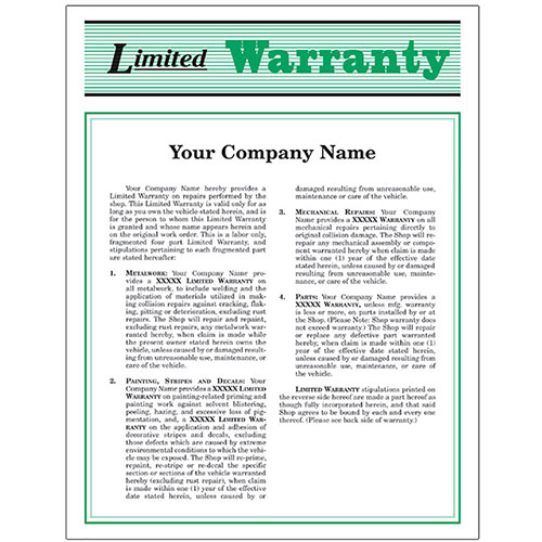 Auto Repair Warranty Forms - Green