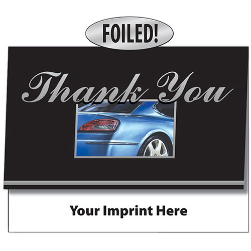 Auto Repair Thank You Cards - Rear View Blue, Silver Foil