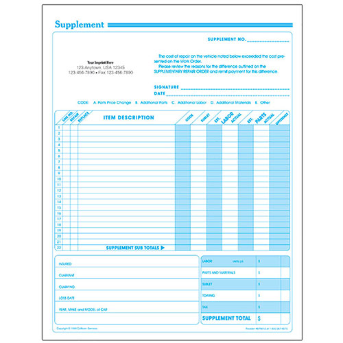 Auto Repair Supplement Request Forms - Pack of 250