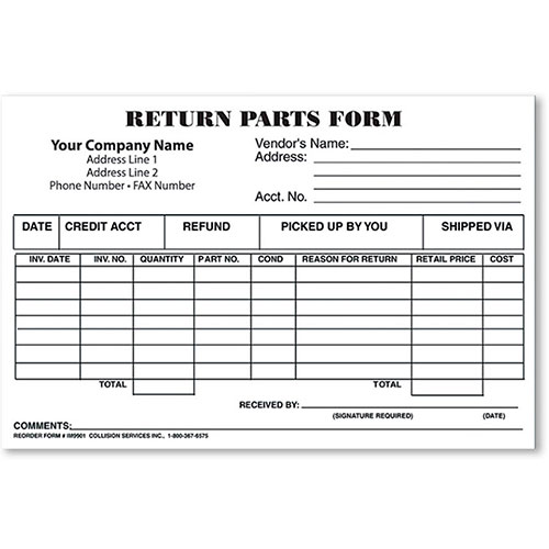 2-Part Return Parts Form - Pack 250