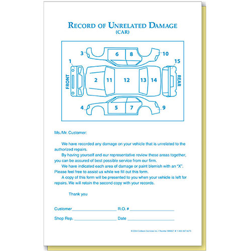 Unrelated Auto Damage Record Form - 2-Part - CAR (250)