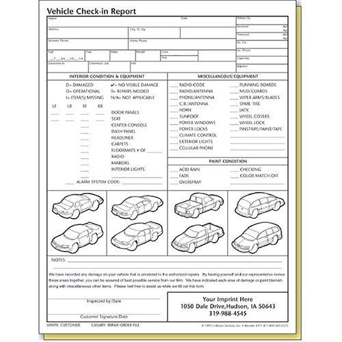 Vehicle Check-in Report Form - Pack 250