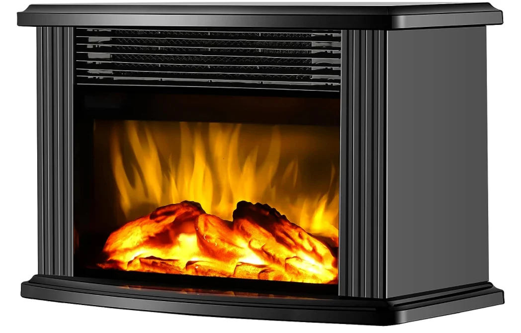 14″ Mini Electric Fireplace Tabletop Portable Heater, 1500W, Room Heater, Space Heater, Black Metal Frame