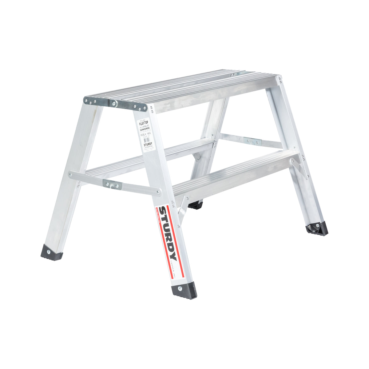 Sturdy Ladders 140 Series Aluminum Sawhorse Ladder Flat-Top 300 lb Rated- 2'