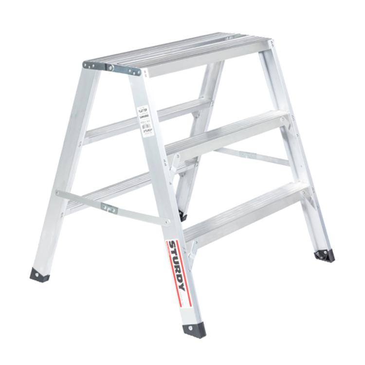 Sturdy Ladders 140 Series Aluminum Sawhorse Ladder Flat-Top 300 lb Rated- 3'