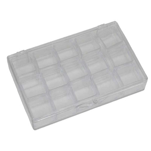 Clear Plastic Parts Display Case with 15 pieces 3/4 x 3/4 Inch Boxes
