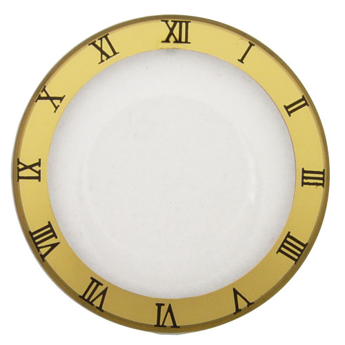 Watch Crystal Flat Round Mineral Glass Crystal Gold Trim With Black Roman Numerals