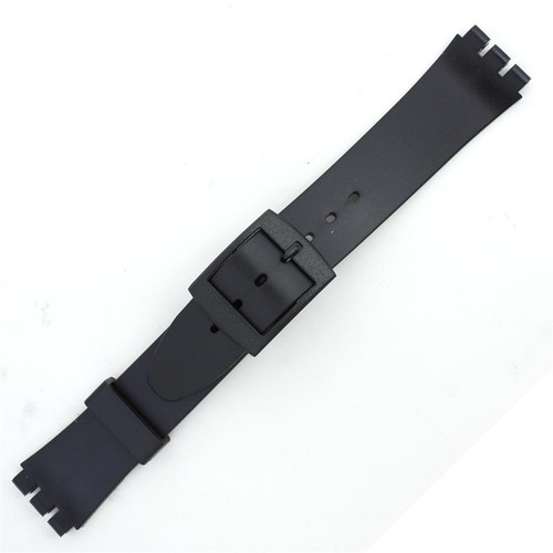 Black Rubber Generic Swatch Watch Band 20mm Wide and Fits 17mm Notched Case 7 1/8 Inch Length