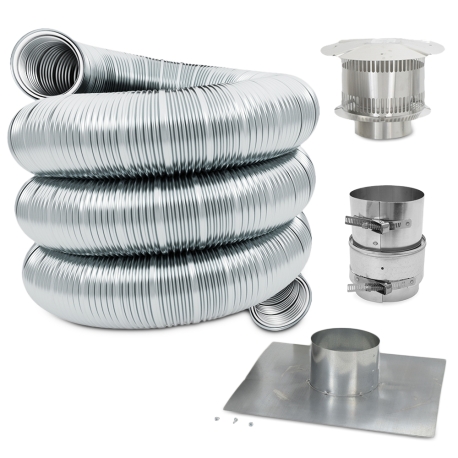4" x 25ft Pre-Insulated Aluminum Gas Fireplace Insert Chimney Liner Kit