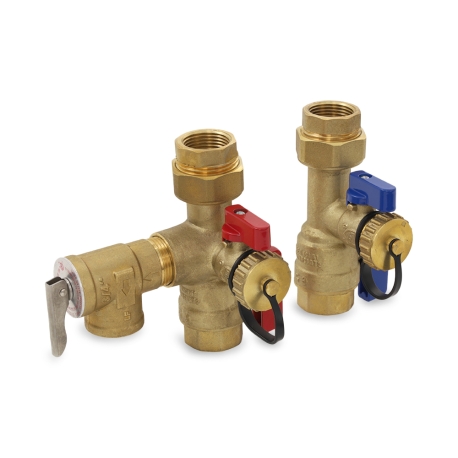 3/4" FNPT Tankless Water Heater Service Valve Kit w/ Pressure Relief Valve, Lead-Free
