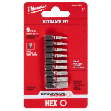 Milwaukee 48-32-4616 SHOCKWAVE 9PC HEX 1 in. Insert Bit Set