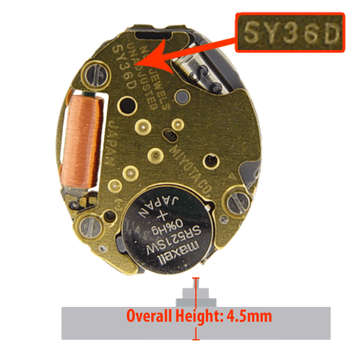 Miyota/Citizen LTD 3 Hand Quartz Watch Movement 5Y36 Overall Height 4.5mm