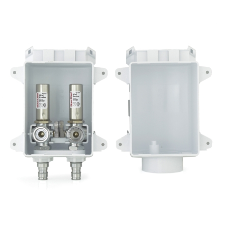 Ox Box Washing Machine Outlet Box w/ Water Hammer Arrestors, 1/2" PEX-A (F1960), Lead-Free