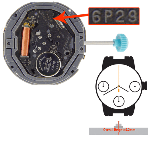 Miyota/Citizen LTD Chrono Watch Movement 6P29 Quartz Movement Overall Height 5.2mm