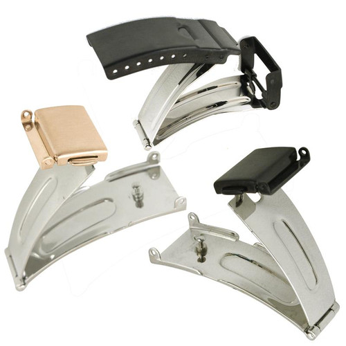 Watch Band Clasp Single Fold With Push Button Clasp And Tri Fold Clasp Refills Black And Rose Gold