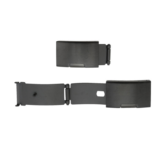 Tri Fold Black Watch Band Single Side Button Style Clasp With Closed End Band Attachment