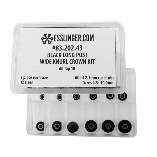 Waterproof Long Post Wide Knurl Quartz Watch Crown Assortment Black To Fit2.5mm Case Tubes
