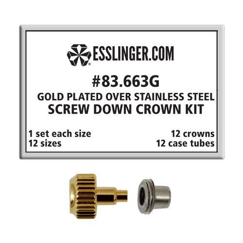Screw Down Threaded Crown And Case Tube Kit Gold Plated 12 Sets