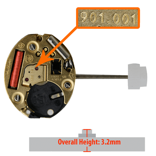 ETA 2 Hand Quartz Watch Movement 901.001.0 Low Overall Height 3.2mm