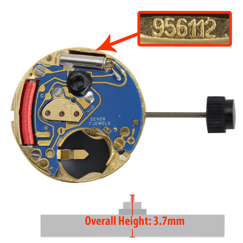 ETA 3 Hand Quartz Watch Movement 956.112.0 Low Canon Pinion Overall Height 3.7mm
