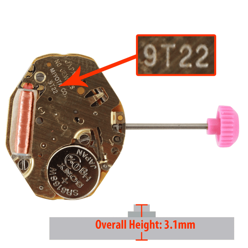 Miyota/Citizen LTD 2 Hand Quartz Watch Movement 9T22 Overall Height 3.1mm