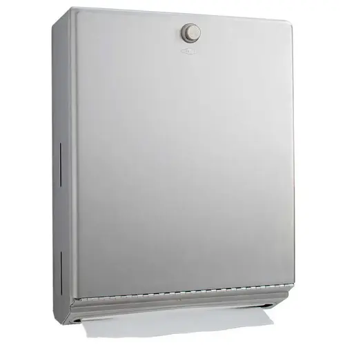 Bobrick B2620Click To CopySurface Mounted Paper Towel Dispenser with Knob Latch for 400 C Fold or 525 Multi Fold Satin Stainless Steel Finish