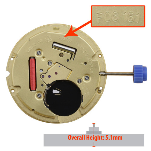 ETA 3 Hand Quartz Watch Movement F06.161 Big Date At 3:00 Overall Height 5.1mm