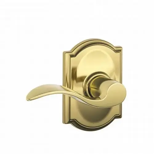 Schlage Residential F10 ACC 505 CAMClick To CopyAccent Lever with Camelot Rose Passage Lock with 16080 Latch and 10027 Strike Lifetime Brass Finish