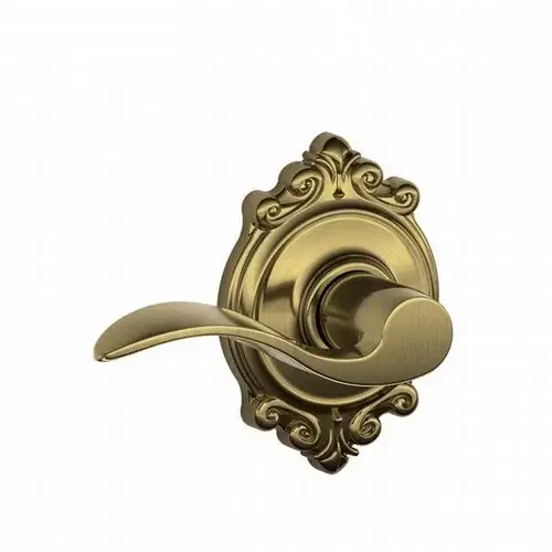 Schlage Residential F10 ACC 609 BRKClick To CopyAccent Lever with Brookshire Rose Passage Lock with 16080 Latch and 10027 Strike Antique Brass Finish