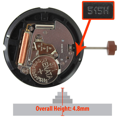 Harley Ronda 4 Hand Watch Movement HQ515.24H-6 24 Hour Quartz Movement Overall Height 4.8mm
