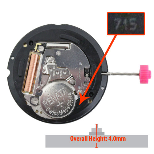 Harley Ronda 3 Hand Quartz Watch Movement HQ715-BG Black Date Dial Gold Numbers At 3:00 Overall Height 4.0mm