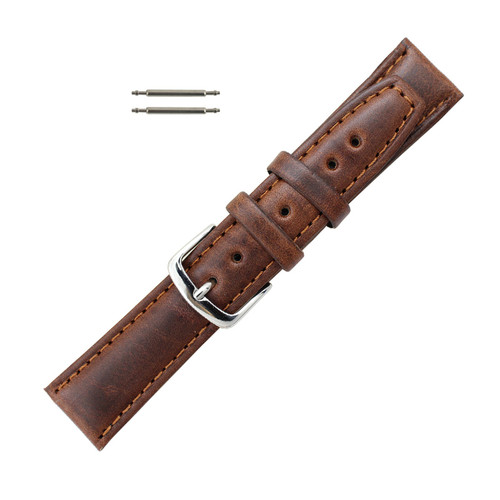 Hadley Roma Brown 20mm Oil Tanned Leather Watch Band 7 7/16 Inch Length