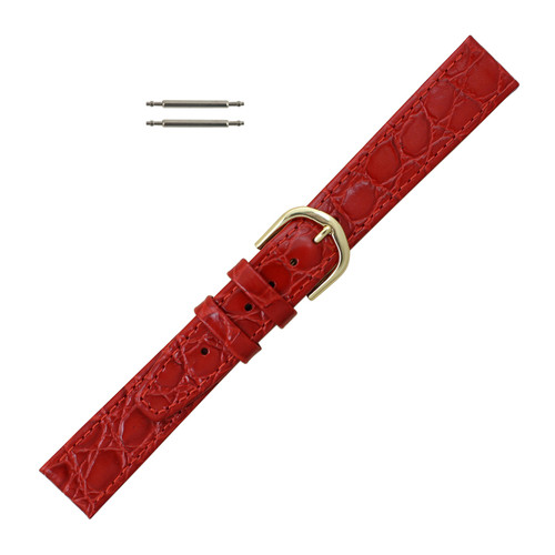 Red Leather Watch Strap 16mm Stitched Flat Croco Grain 7 7/16 Inch Length