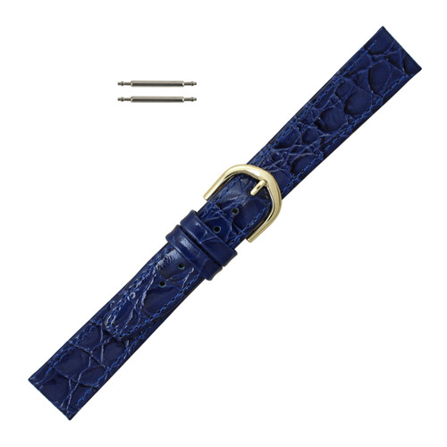 Navy Blue Leather Watch Strap 18mm Stitched Flat Croco Grain 7 7/16 Inch Length