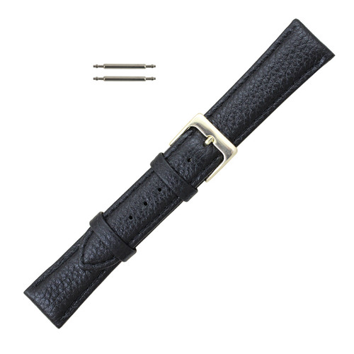Leather Watch Strap 12mm Black Polished Calf Style 6 3/4 Inch Length