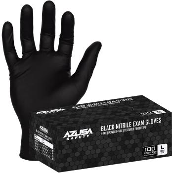 Azusa Safety Black Disposable Powder Free Nitrile Exam Gloves (100/BX) L