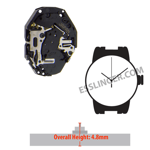 Hattori Japan 3 Hand Quartz Watch Movement PC21 Overall Height 4.8mm