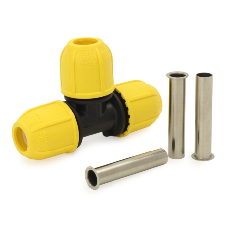 1/2" CTS Compression Tee for Yellow PE Gas Pipe