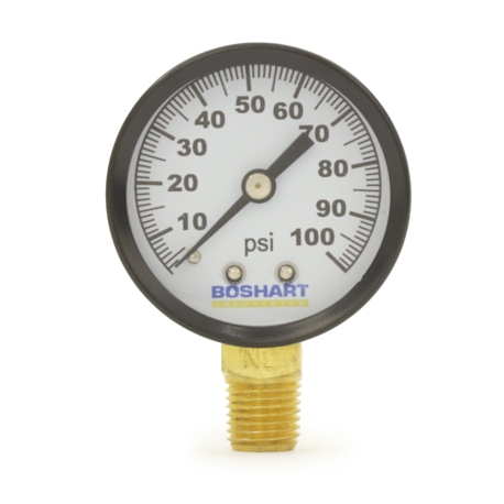 0-100 psi, Brass Pressure Gauge, 2" Dial, 1/4" NPT