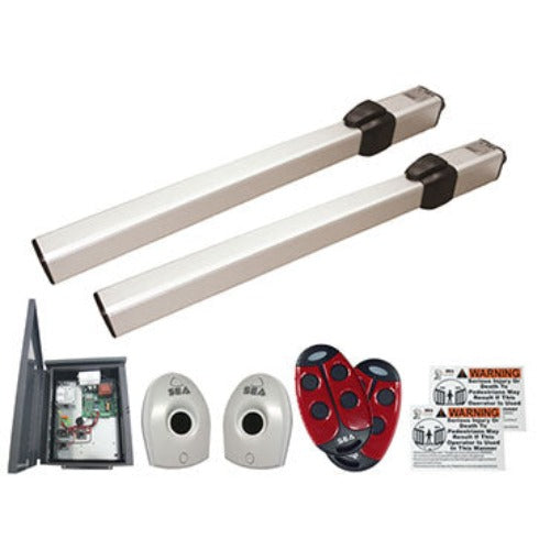 SEA Mini Tank SC 110V Hydraulic Dual Swing Gate Operator Kit with Pre-wired Metal Enclosure and Accessories | SEA-101MTSCDUPW