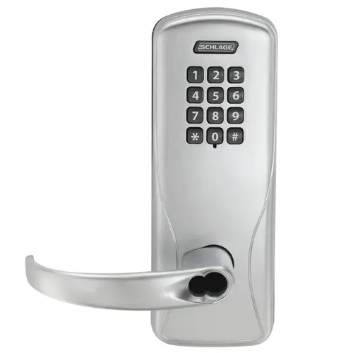 Schlage Electronics CO200MS50 KP SPA 626 JDClick To CopyStandalone Electronic Lock with Rights on Lock Mortise Office Keypad Sparta Lever with Large Format Less Core Satin Chrome Finish