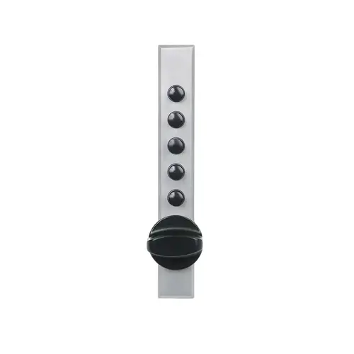 Kaba Access 9662C21-26D-41Click To CopyPush Button Cabinet Lock, Sheet Metal 14-20 Gauge Application, End Throw, Clutch Ball Bearing Knob, with Trim and Spring Loaded Latch Satin Chrome Finish