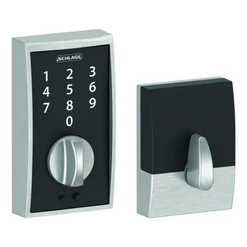 Schlage Residential BE375 CEN 626Click To CopyBE375CEN626 12-321 10-116 Century Touch Keyless Deadbolt - Satin Chrome